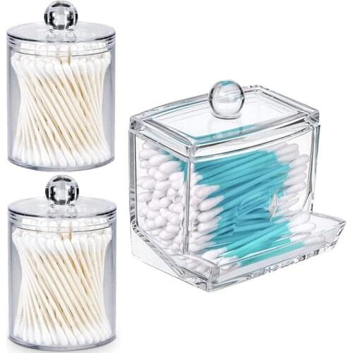 Hot Sale Qtip Holder Cotton Swab Holder Storage Dispenser, Clear Cotton Ball Swab Holder, Apothecary Jars with Lids for Bathroom