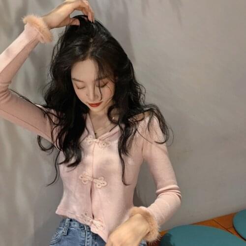 Korean Clothes Pink Cardigans Sweet Style Crop Top Womens Clothing Sweater Spring Autumn Slim Hooded Fashion Brand New