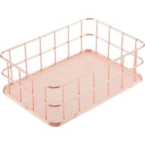 Storage Basket metal Wire Bathroom Shelves Makeup Organiser Rose Gold Brush Pen Holder Wire Mesh Bathroom Toiletries Storage Bas
