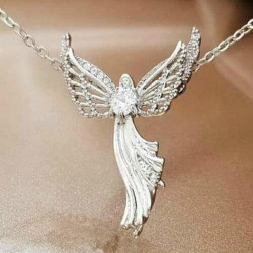 Fashion Creative New 925 Silver Rose Gold Angel Necklace Heart Necklace Angelwing Necklace