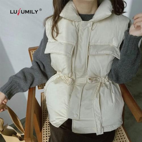 Lusumily Winter Spring Down Vest Women Korean Style Loose Thicken Warm Short Waistcoat Puffer Sleeveless Jacket Female Veste