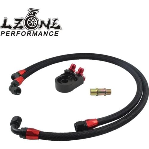 LZONE - Universal AN10 oil filter sandwich adapter Plate Adapter Black+2PCS BRAIDED HOSE LINE BLACK JR6723BK+KIT2BK