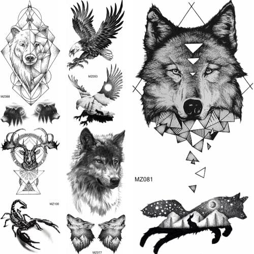 Fashion Wolf Temporary Tattoos Fake Elk Scorpion Planets Coyote Tatoos Waterproof Geometric Totem Tatoo For Adult Body Art Decor