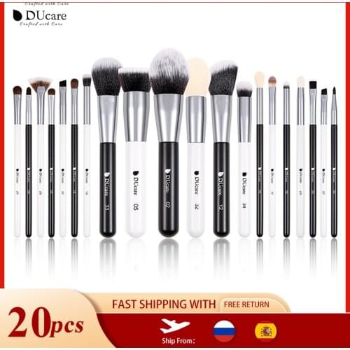 DUcare 23pcs Black/White Luxe Professional Natural goat hair Brush Foundation Powder Concealer Contour Eyes Blending Brush sets