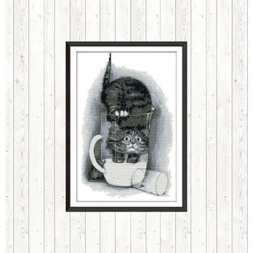 Greedy Cat Counted Cross Stitch Kits DIY Handmade Needlework Kits 14ct or 11ct Printed Patterns Canvas for Embroidery DMC Floss