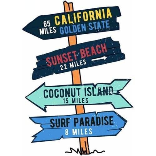 13cm x 9.5cm for Vintage Surf Road Sign RV California Car Sticker Anime VAN Decal Trunk Scratch-Proof Car Assessoires