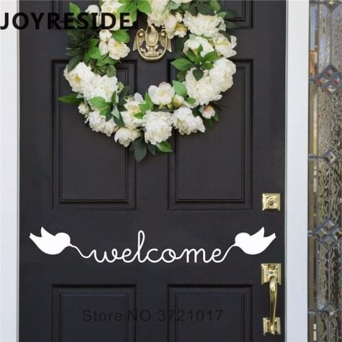 Welcome Door Decal Birds Cute Warm Wall Sticker Door Decals Home Shop Officce Decor Vinyl Design Art Mural Hello Front Door M004