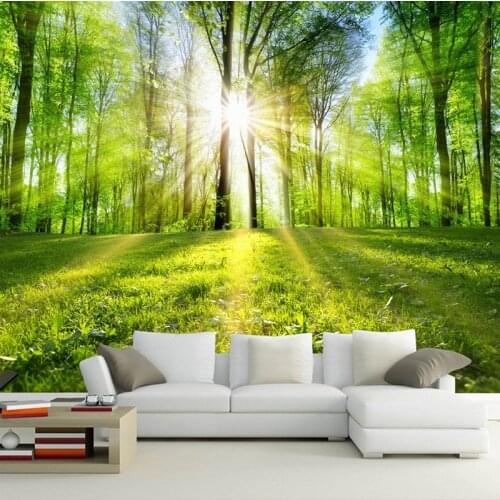 Custom Mural Wallpaper 3D Sunshine Forest Nature Landscape Wall Painting Living Room Bedroom Home Decor Self-Adhesive 3D Sticker