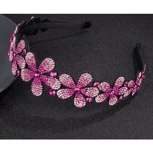 Cute Flowers Wide Brim Head Wear Luxury Headband for Women Rhinestone Non-slip Border Girl Hairpin Fancy Hair Accessories Gift