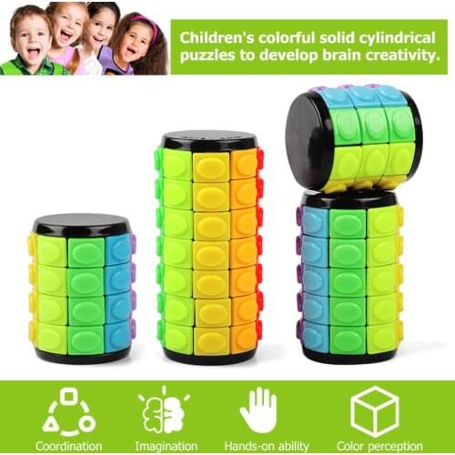 New 3d Rotate Slide Babylon Tower Stress Cube Puzzle Toy Cube Kids Adult Color Cylinder Sliding Puzzle Sensory Toy