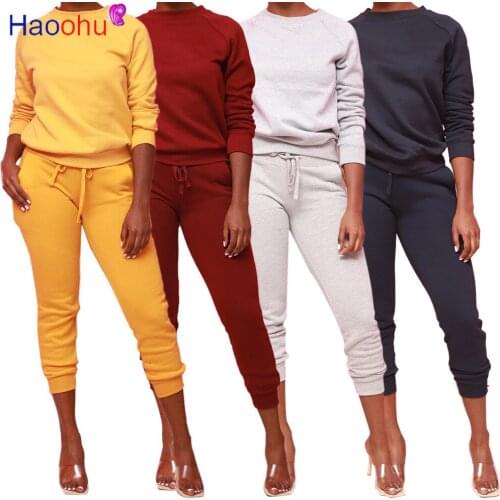 HAOOHU Autumn Winter Tracksuit 2pcs Women Set Top Sweatshirt+Jogger Pants Two Pieces Sets Women Clothing Suits Female