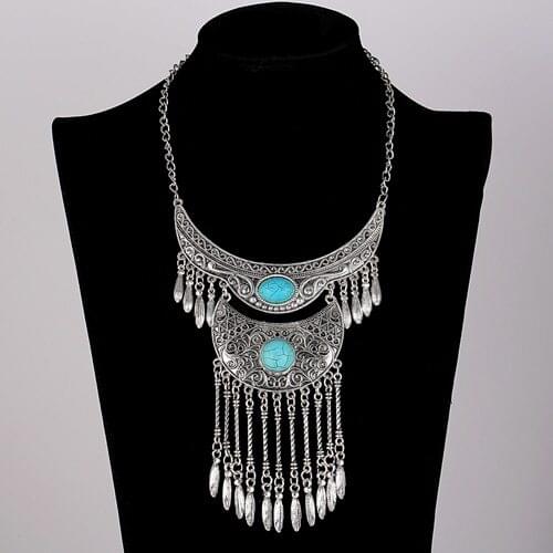 Big Collar Necklace Bib Chain Antique Silver Plated Choker Turkish Gypsy Ethnic Hippy Bohemian Tibet Tribal Necklaces