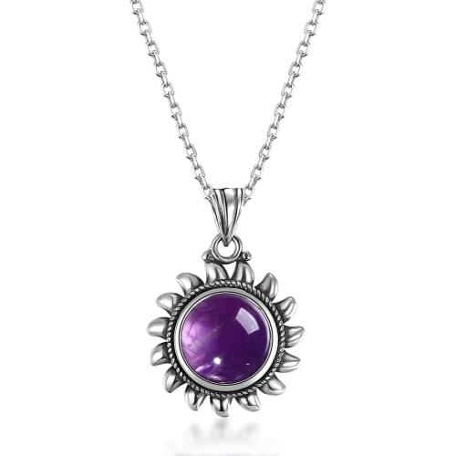 Nasiya Natural Amethyst Necklace Sterling S925 Silver Vintage Type Natural Gemstone Chorm Necklace for Women Gift