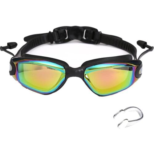 Professional Swimming Goggles Swimming Glasses with Earplugs Nose Clip Electroplate Waterproof SiliconeGoggles Adluts