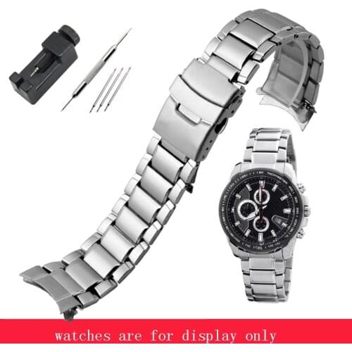 Stainless Steel Watchband Replace Casio EF-563DB Series Mens Solid Fine Steel Arc Interface Watch Chain 22mm Silver Wristband