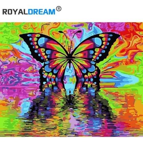 ROYALDREAM Reflection Butterfly Diy Digital Painting By Digital Modern Wall Art Pictures For The Home Wall Art Works