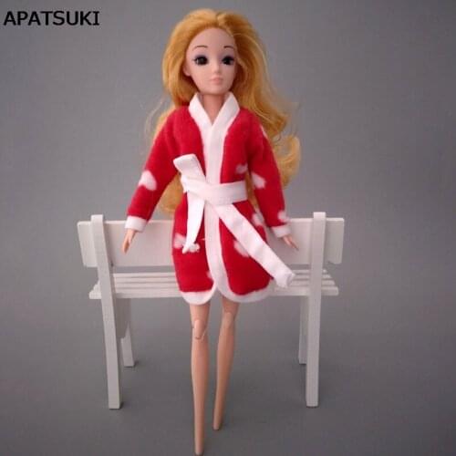 Pink Love Heart 1:6 Doll Accessories Bathrobe For Barbie Doll Clothes Bathroom Suit Winter Pajama Wear Sleeping Casual Clothes