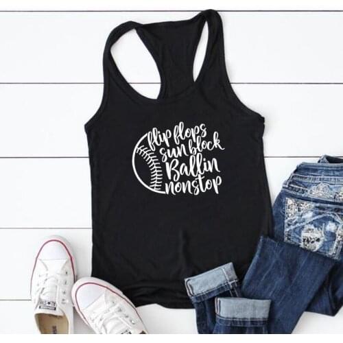 Flip Flops Sunblock Ballin Nonstop Tank Tops Womens Racerback Gym Tanks Summer Sleeveless Baseball Mom Gift Shirt Vest