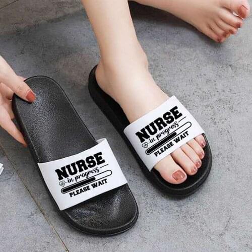 Women Slippers Nurse Alphabet Pattern Beach Slides Home Slippers Slip on Sandals Female Shoes Flip Flops