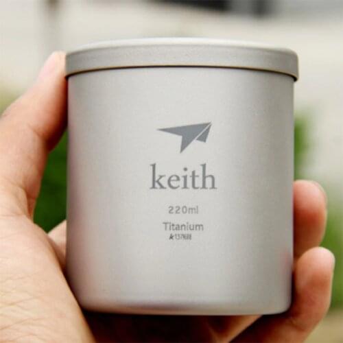 Keith 220ml Cup Titanium Double-wall Mug With Lid Water Glass No Scale Bacteriostatic Drinkware Mugs Camping Hiking Ti3301