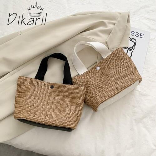 Dikaril 2021 Elegant Ladies Straw Woven Handbag For Women Holiday Beach Casual Tote Top-Handle Bags Fashion Retro Shoulder Bags