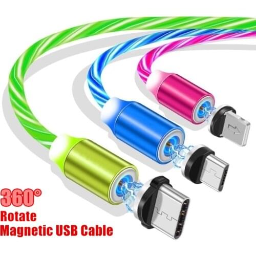 Glowing Magnetic Mobile Phone Charging Cable LED light Micro USB Type C Plug For Huawei P10 P20 P30 Pro Samsung a30 a50 a70 a80