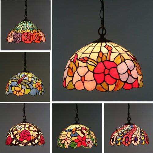 Tiffany Retro Art Idyllic Peacock Tail Hotel Villa Living Room Dining Room Bedroom Cafe Pendant Lights E27 Dia30cm