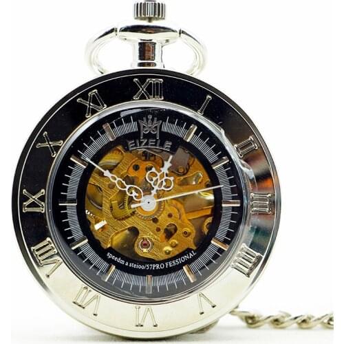 Steampunk Silver Skeleton Mechanical Pocket Watch Chain Open Face Design Hand Wind Women Men Watches Xmas Gifts New Clock