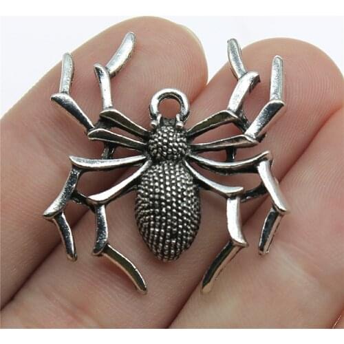 WYSIWYG 4pcs 35x32mm Charms Spider Halloween Antique Making Pendant Vintage Tibetan Silver Color DIY Handmade Jewelry
