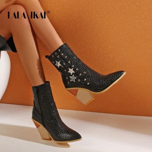 LALA IKAI Boots Women Autumn Winter 2020 Ankle Boots Strange High Heels Short Boots Feminine Shoes Womens Booties XWC10314-4