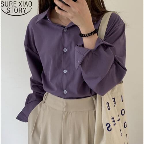 Office Lady Loose Shirts Women Purple Blouse Long Sleeve Tops Spring Autumn Korean Fashion Clothing Elegant female Blusas 12279