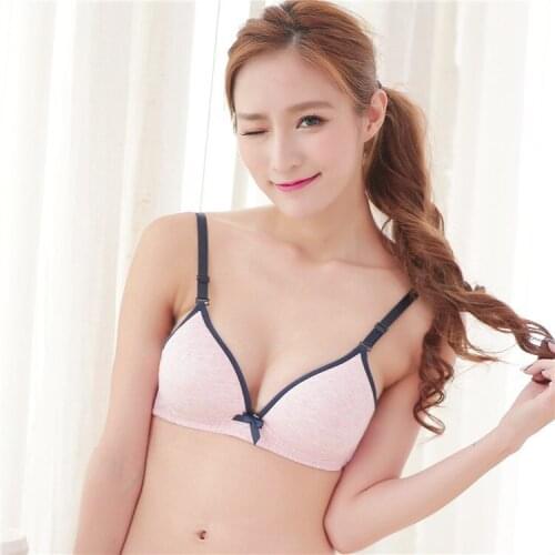 Gather chest women bra cotton cup push up bra Womens Wire Free lovely Bra 95% Cotton Bralette Ultra Thin up Top chest sexy bra