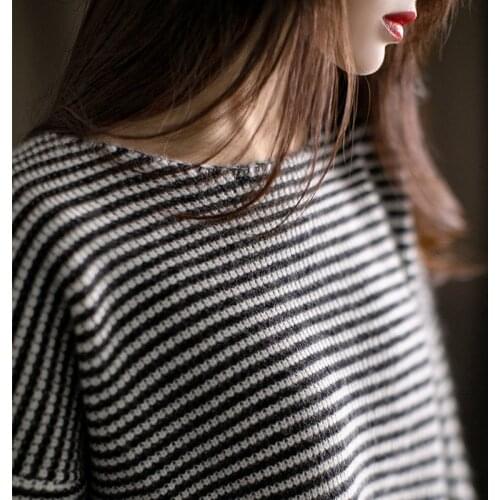 2021 Autumn and Winter Fashion Striped Sweater Women O-Neck Pullover Cashmere Sweater Loose Knitted Base Shirt Large Size Jumper