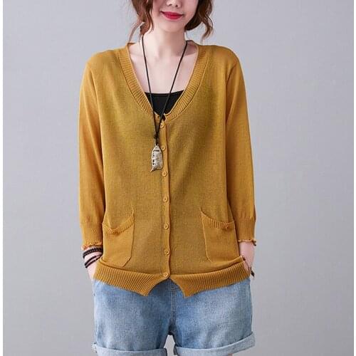 Johnature Autumn New Casual Knitting Cardigan Women Jackets 2021 Simple O-neck Three Quarter Sleeve Loose 6 Colors Coats
