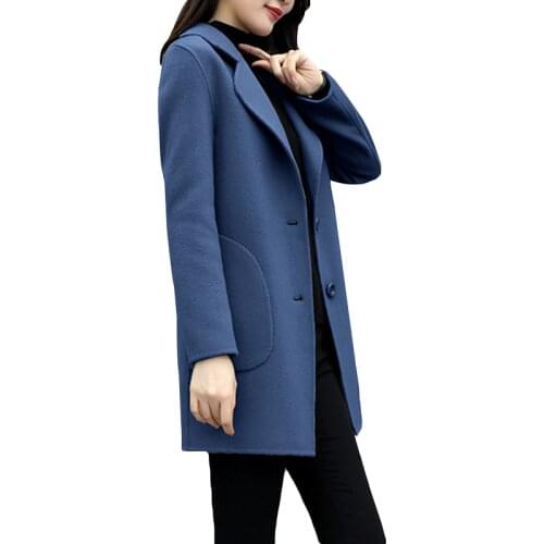 Plus size woolen coat female mid-length autumn winter new style slim slim casual woolen coats womens Long sleeve overcoat