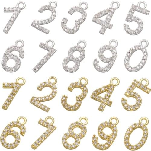 ZHUKOU bigger CZ crystal number charms Arabic numbers pendant for jewelry making DIY earrings necklace Jewelry accessories VD721