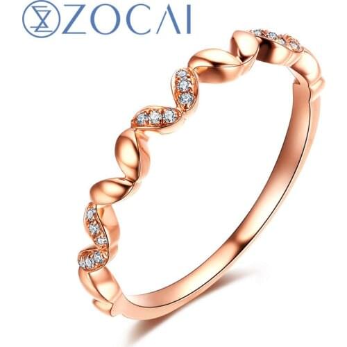 ZOCAI Style Ring Natural 0.03 CT Diamond Ring with Real 18K Rose Gold (Au750) W06250