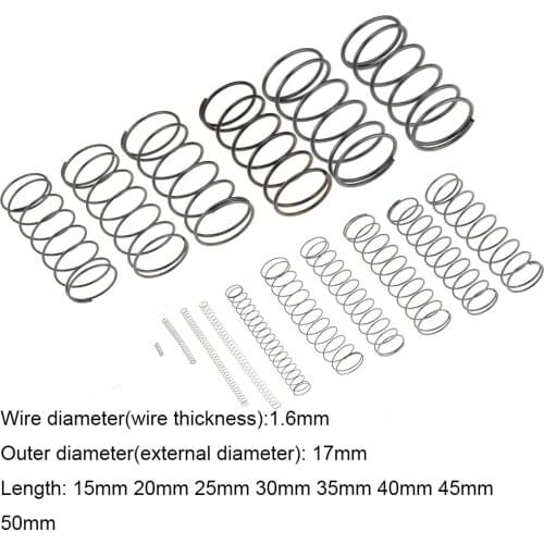 10PCS 1.6*17*15-50mm Spring Steel Small Compression Release Mechanical Return Spring Pressure Spring OD 17mm 1.6x17x15-50mm
