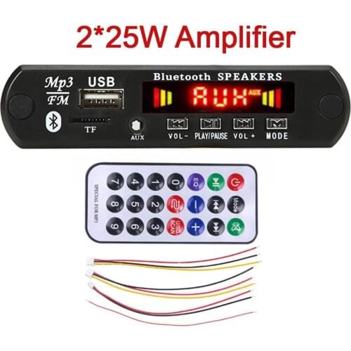 2*25W Amplifier MP3 Player Decoder Board DC 6-18V support Hands-free Bluetooth 5.0 Car FM Radio Module with TF USB AUX Recorders
