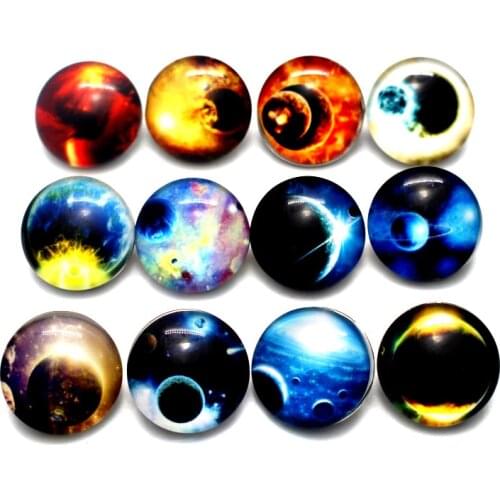 20pcs/lot Psychedelic Planet Random 18mm Print Glass Snap Buttons Fit DIY Snap Bracelets&Bangles Jewelry