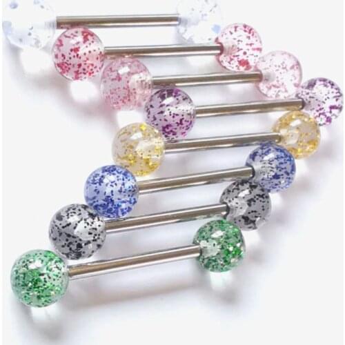 8PCS/Set Surgical Steel Glitter Tongue Piercing Ball Barbell Bar Tongue Ring Body Studs Piercing Jewelry Women Men Piercing