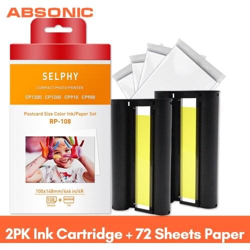 Absonic for Canon Selphy Ink Paper Set Photo Printer CP1200 CP1300 CP910 CP900 KP 108IN KP-36IN for Selphy Ink Paper P Tray