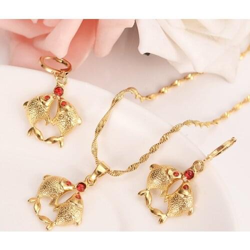 African gold pendant Necklace Earring Set Women Party animal PNG crystal fish charms girls Jewelry kid birthday Christmas gift