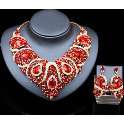 Free Shipping,Fashion Trendy nigerian wedding African Beads Jewelry Sets Crystal Necklace Set Party Wedding Dubai Jewelry Set