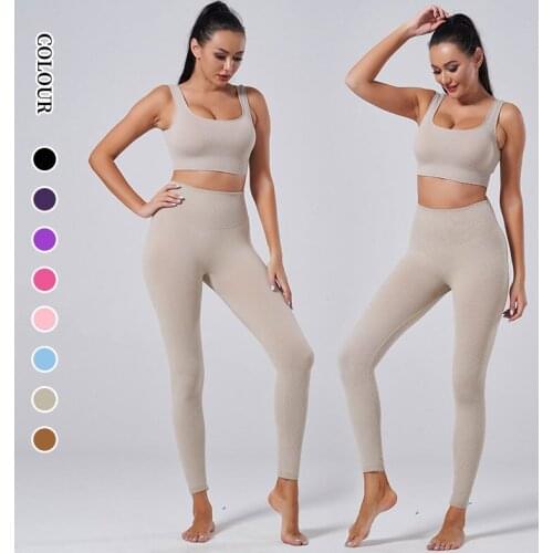 Seamless Yoga Set Workout Clothes For Women Sports Bra and Leggings Gym Suit Ladies Fitness Wear Crop Top Long Sleeve Sportswear