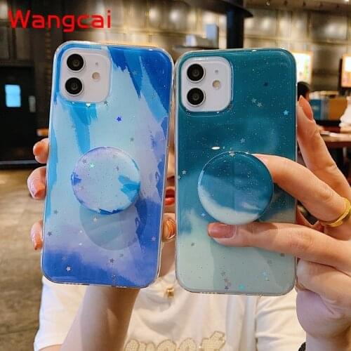 Glitter Cover For Vivo Y50 Y30 Y20 Y20i Y20s Y12S Y11S V20 SE V19 Y11 Y12 Y15 Y17 Y91 Y95 V17 Neo V15 Watercolor Case + Holder