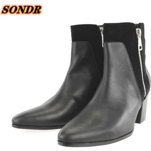 Autumn Winter Designer Men Shoes Genuine Leather Men Ankle Boots Zipper High Top Dress Shoes Black Formal Man Basic Boots Botas