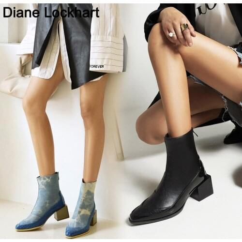Brand Designer Women 5cm Block High Heels Ankle Boots Winter Warm Snake Print Shoes Chelsea Boots Western Cowboy Boot Big Size