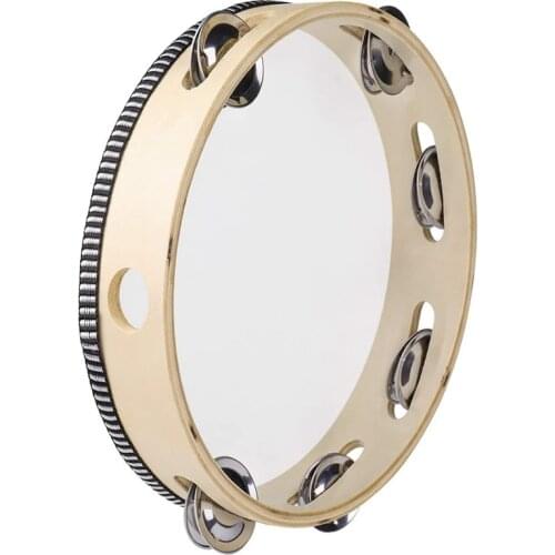 Wooden Hand-Held Tambourine Jingle-Hand-Held Percussion Drum Music Tambourine,Suitable for Childrens Gifts KTV Party