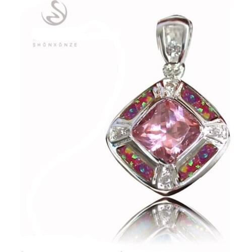 Fleure Esme Luxury christmas Engagement Wedding pendants for Noble Women Pink Cubic Zirconia and pink opal Rhodium Plated R4103
